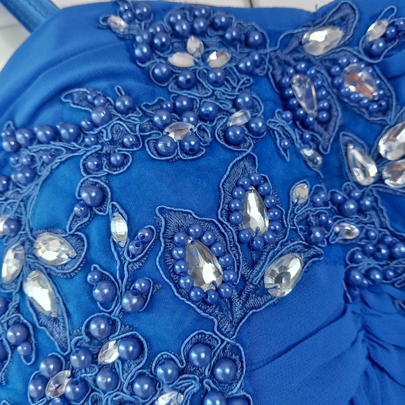 Quiz Floaty Dress Cobalt Blue Size 10 Strappy Embellished Prom Wedding Cruise - Picture 6 of 16
